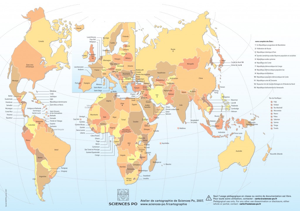 Carte du monde avec noms des états
