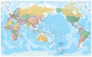 Carte du monde centrée sur le Pacifique